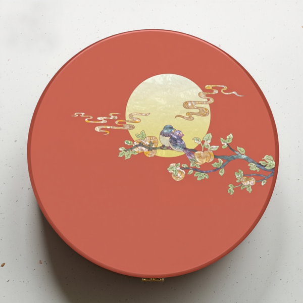 Auspicious Magpies & Persimmons Lacquer Snack Box with Mother-of-Pearl Inlay
