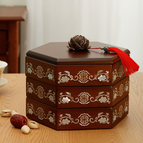 Auspicious Peony & Longevity Pattern Lacquer Snack Box