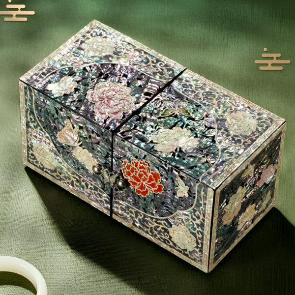 Butterflies & Peonies Lacquer Mother-of-Pearl Inlay Fold-Open Jewelry Box