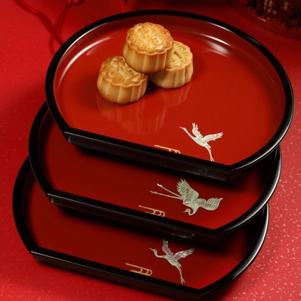 Crane Lacquer Mother-of-Pearl Inlay Snack & Dried Fruit Serving Tray