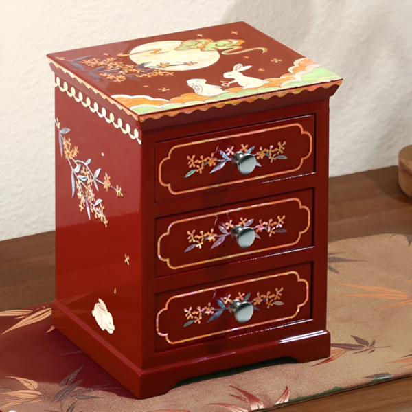 Jade Rabbit & Full Moon Lacquer Mother-of-Pearl Inlay Jewelry Box