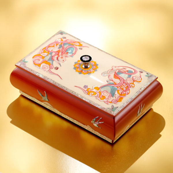Jade Rabbits & Celestial Melody Lacquer Mother-of-Pearl Inlay Square Lid Box