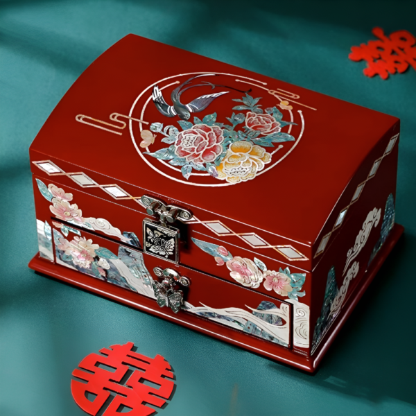 Magpie & Hibiscus Lacquer Inlay Jewelry Box