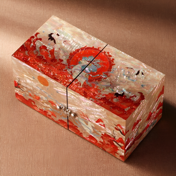 Nine-Colored Deer Lacquer Mother-of-Pearl Inlay Fold-Open Jewelry Box