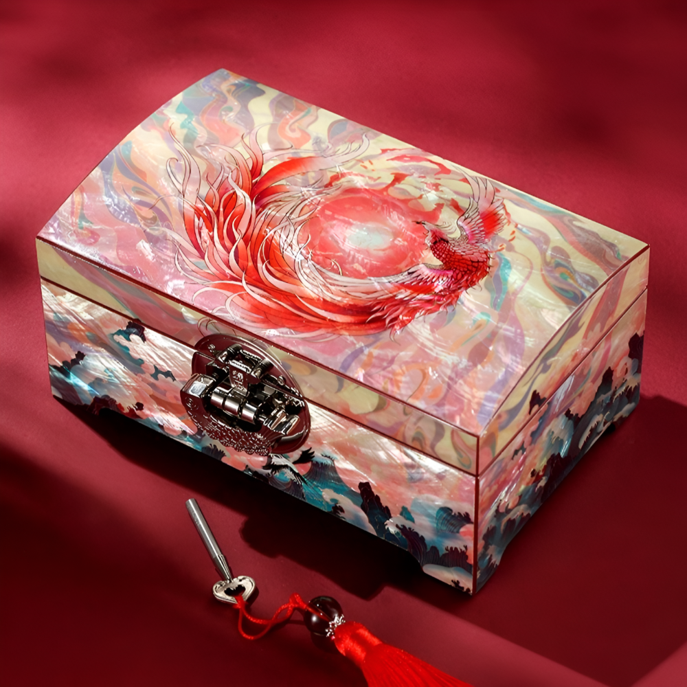 Phoenix Nirvana Lacquer Mother-of-Pearl Inlay Jewelry Box