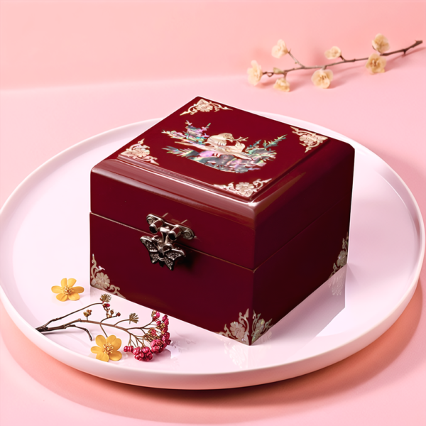 Red Magpie Lacquer Mother-of-Pearl Inlay Lipstick & Compact Case