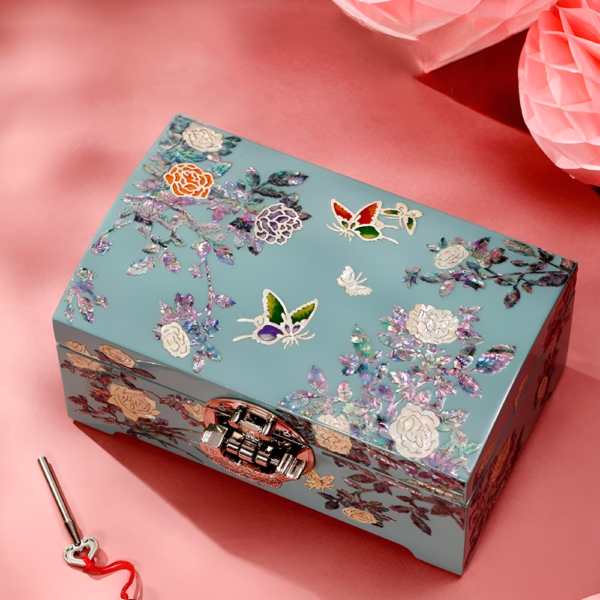 Rose Lacquer Mother-of-Pearl Inlay Flip-Top Jewelry Box